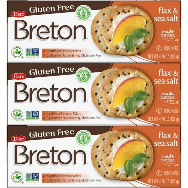 Breton Crackers, Gluten Free Flax & Sea Salt, Pack of 3