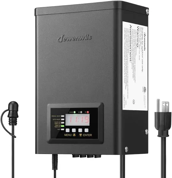 DEWENWILS 300W Indoor Outdoor Low Voltage Transformer Timer Photocell Sensor