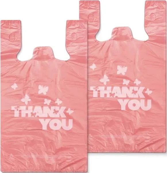 PINK Thank you bags, 100PCS T shirt bags, To Go Bags,Grocery bags, Reusable a...