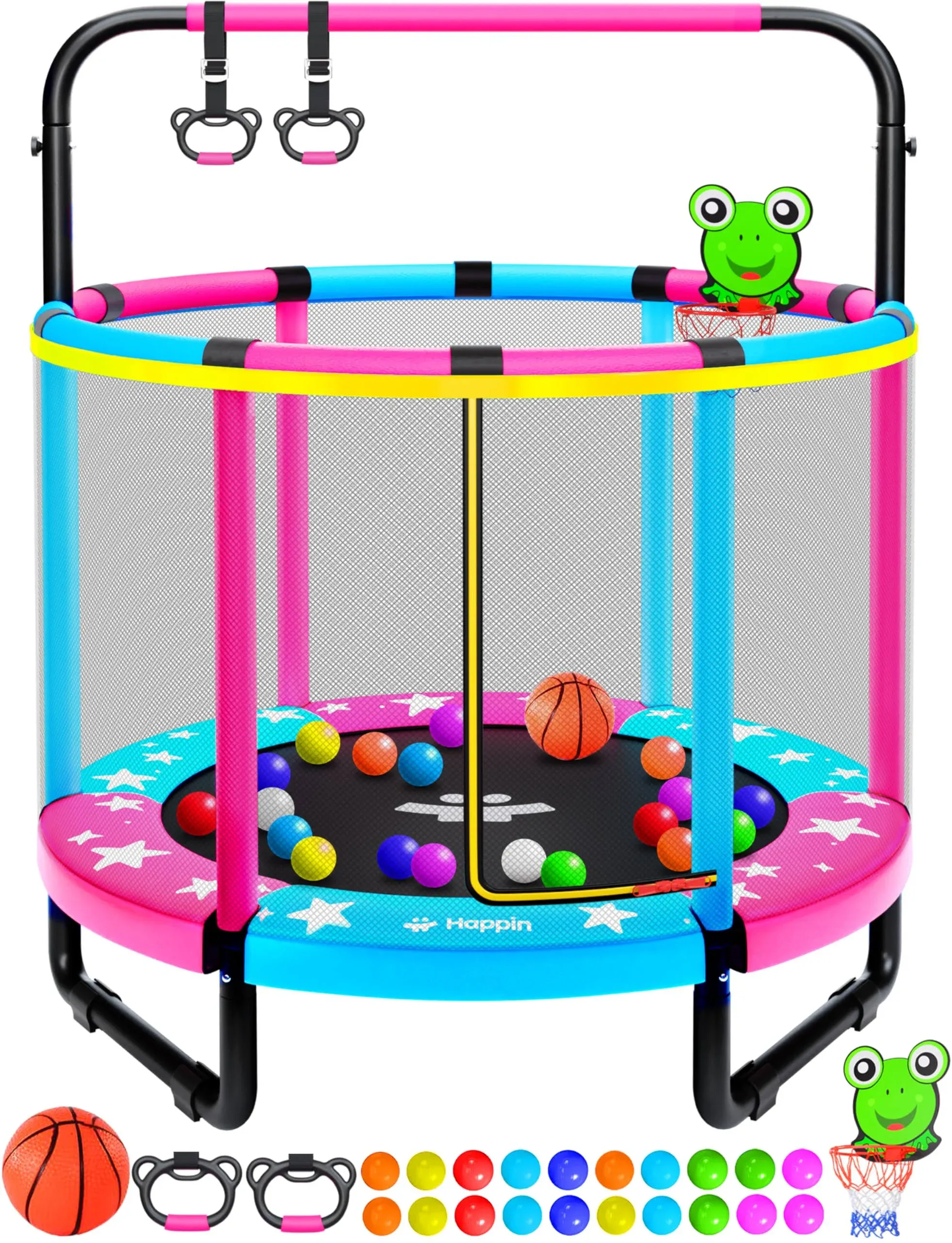 55” Toddler Trampoline, Indoor &amp; Outdoor Playset Ages 1-6, 5FT Kids Trampo