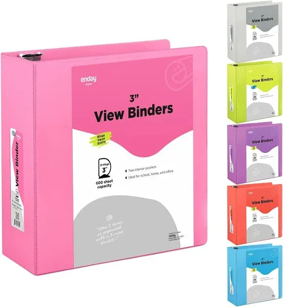 Enday Binders Slant D-Ring Clear View Cover Pink 3&#034; - Ripped Cover