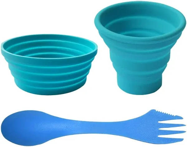 Ecoart Silicone Collapsible Bowl Cup Set with Spork for Outdoor Camping Hiking Travel (Set of 3)