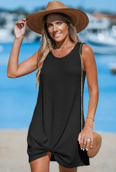 Cupshe Black Sleeveless Twisted Hem Mini Cover-Up - Black - XL