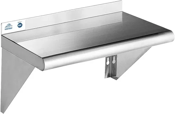 ROCKPOINT Stainless Steel Shelf 10 x 24 Inches, NSF Commercial Wall Mount Floating Shelving for Restaurant, Kitchen, Home and Hotel, Silver