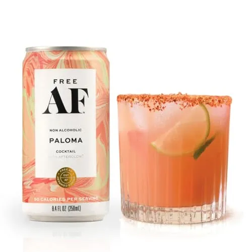 Non-Alcoholic Paloma, Ready to Drink Mocktail with Afterglow, Low Calories, Refreshing Lime & Pink Grapefruit, 8.4 fl oz Cans (12 pack)