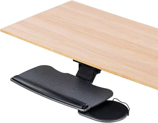 FERSGO Under Desk Keyboard Tray, 20" x 11" Tray, 17.75" Track, One Knob Control, Undermount Sliding Computer Keyboard and Mouse Tray with Wrist Rest,