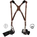 Camera Harness for 2 Cameras – Dual Shoulder Leather Strap – Brown 