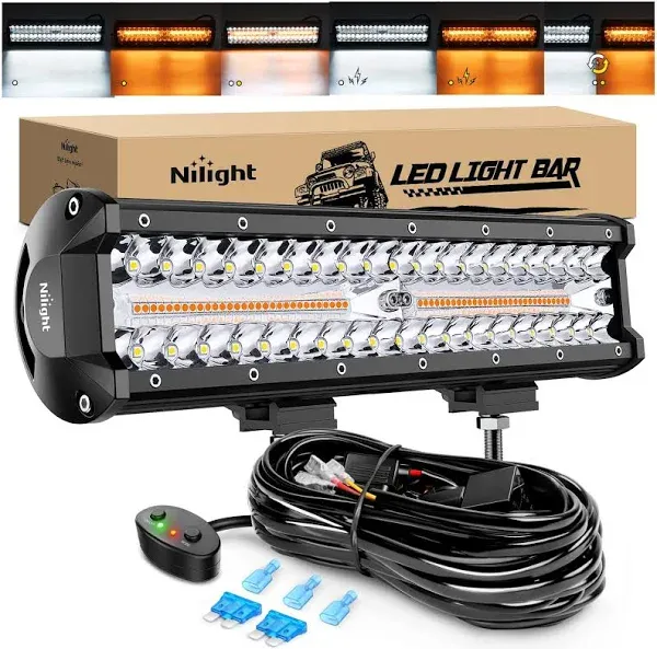 12 Inch 300W Amber White Triple Row Spot/Flood Led Light Bar Kit | 16AWG Wire