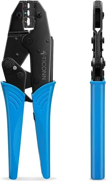 TICONN Crimping Tool for Heat Shrink Connectors - Ratcheting Wire Crimper - Crimping Pliers - Ratchet Terminal Crimper - Wire Crimp Tool (30C, Blue)