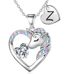 Unicorn Gifts for Girls Kids Fashion - CZ Heart Unicorn Necklace for Girls Teens Kids Initial Unicorn Necklace Unicorn Gifts Jewelry Birthday Gifts Halloween Christmas Gifts for Girls