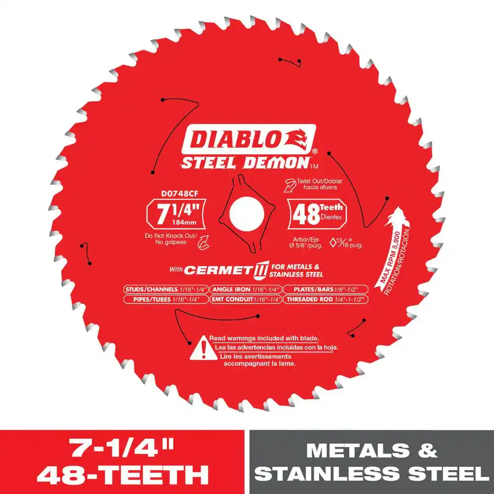 Diablo D0748CFX CERMET 7-1/4&#034; x 48T  Steel Demon Circular Saw Blade CLM