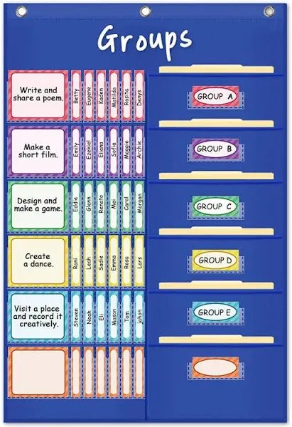 Eamay Small Group Management Pocket Chart with 84 Cards to Keep Small Groups Organized and On Task