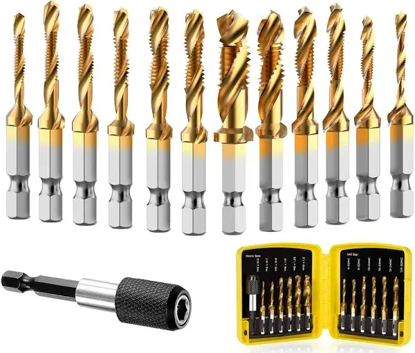 Thinkwork Combination Drill Tap & Tap Bit Set, 3-In-1, 13 Pcs Sae/Metric