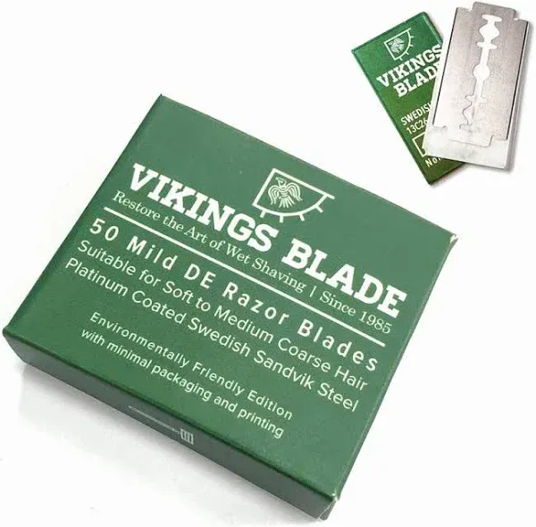 VIKINGS BLADE Double Edge Safety Razor Blades, 50x Blades, Swedish Steel + Pl...