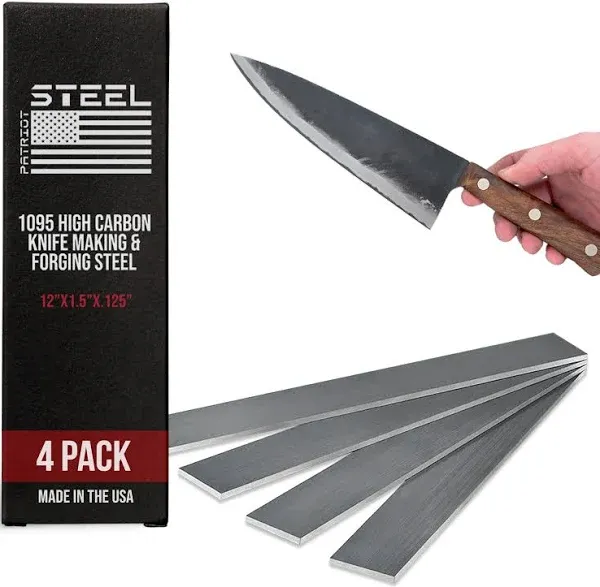 1095 High Carbon Knife Making & Forging Steel - Cold Rolled Annealed Steel for Knife Making Supplies - USA-Milled Excellence for Pros & Hobbyists - 12"x1.5"x.125" - 4 Pack