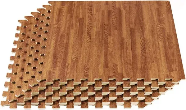 Forest Floor 3/8 Inch Thick Printed Foam Tiles, Premium Wood Grain Interlocking