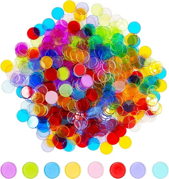 Hebayy 500 Transparent 8 Color Clear Bingo Counting Chip Plastic Markers