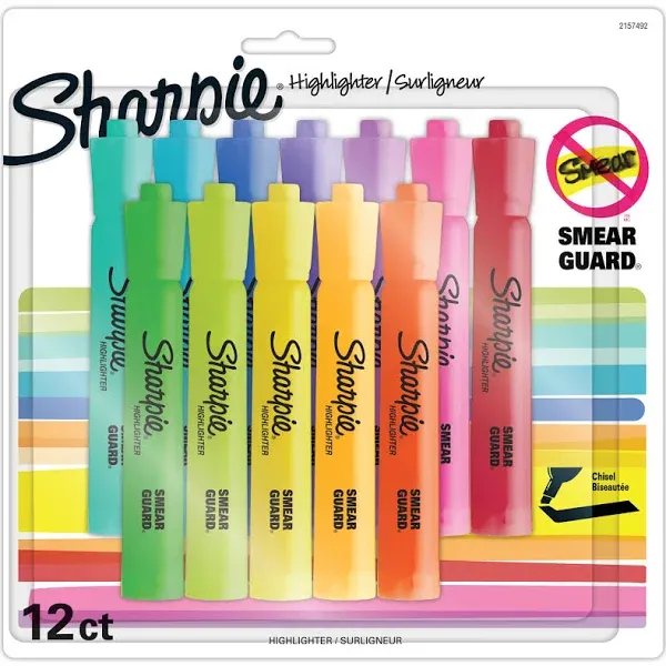 SHARPIE Tank Style Highlighters, Chisel Tip, Assorted, 12 Count