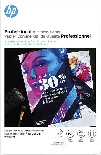 HP Professional Business Paper, Glossy, 11x17 in, 48 lb, 150 sheets, works with inkjet printers (CG932A)