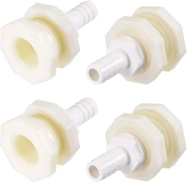 uxcell Bulkhead Fitting Adapter 12mm Barbed x G1/2 Female ABS White for Aquariums, Water Tanks, Tubs, Pools 4Pcs