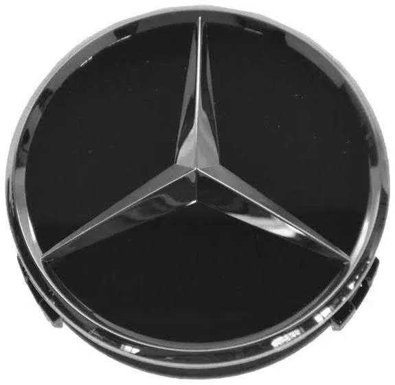 OE Genuine Mercedes Center Cap Black W/ Chrome Logo