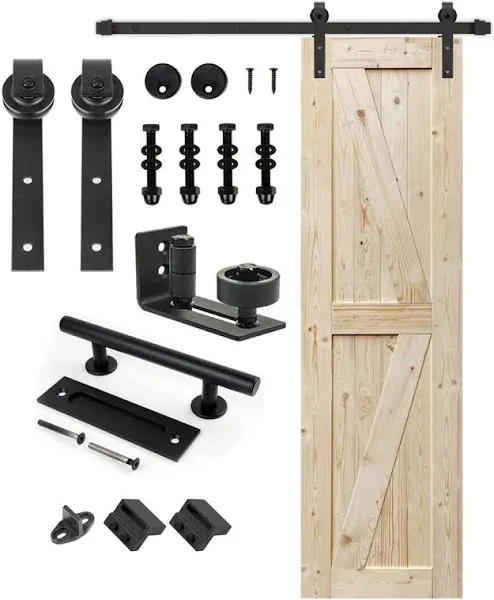 S&Z TOPHAND 42 in. x 84 in. Unfinished Knotty Barn Door with 8FT Sliding Door Hardware Kit/American Traditional Country Style/Solid Wood/Sliding Door/Single Surfaces