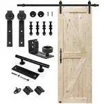 S&Z TOPHAND 36 in. x 84 in. Unfinished British Brace Knotty Barn Door with 6.6ft Sliding Door Hardware Kit/Solid Wood/Sliding