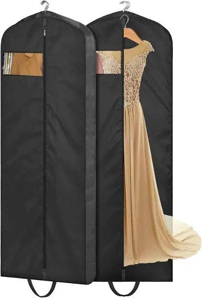 MISSLO 65" Long Garment Bags for Travel Dress Bags Wedding Dress Cover Waterproof Clothing Bags Storage Traveling Clothes Protector for Closet Wardrobe Bags 2 Packs for Gowns, Tuxedos, Coats, Black