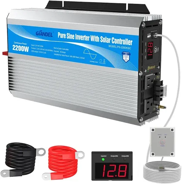 GIANDEL 2200W Pure Sine Wave Power Inverter 12V DC to 110V 120V AC with 20A S...