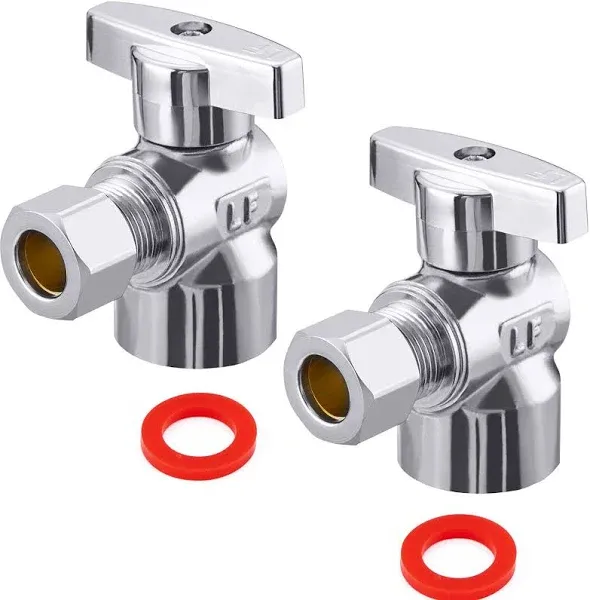 2 Pack Premium Brass Chrome plated 1/2" FIP Female Thread x 3/8 Inch OD Compression Quarter Turn Water Angle Stop Valve Shut Off