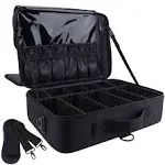 Oewoer Professional Travel Makeup Case 16.5 Inches Large Make Up Bag Cosmetic Train Case Portable Artist Storage Organizer Bag with Shoulder Strap