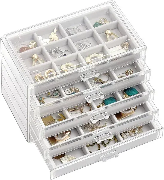 LEICHTEN Acrylic Jewelry Earring Holder Organizers,3 Drawers Jewelry Boxes &amp; Org