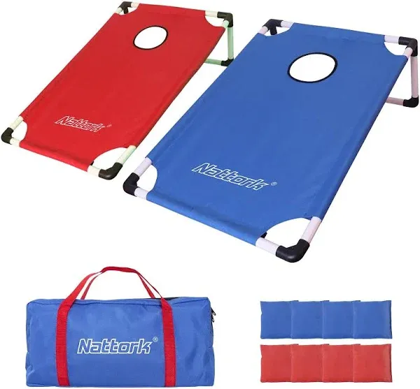 Portable Cornhole Set PVC Framed Corn Holes Outdoor Game Set Red &amp; Blue Framed