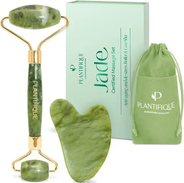 Jade Roller for Face and Gua Sha Facial Tools - Includes Real Jade Roller and...