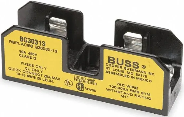 Open Fuse Block, G UL Class, 1 Poles, 25 to 30A Amp Range, 480V AC/DC Volt Rating