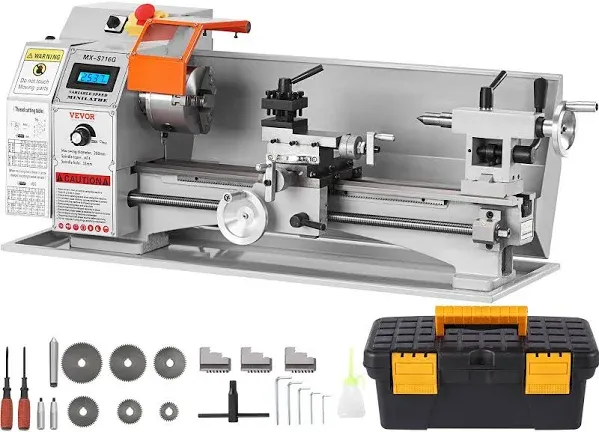 VEVOR 7 x 16 in. 800W Mini Metal Lathe Machine, Precision Benchtop Power Metal Lathe, 150-2500 RPM Continuously Variable Speed, with 3.9 in. 3-Jaw