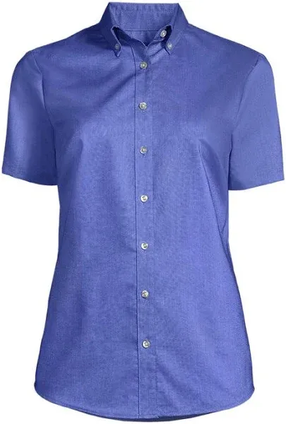 Lands' End Women's Short Sleeve Oxford Dress Shirt 16 Blue