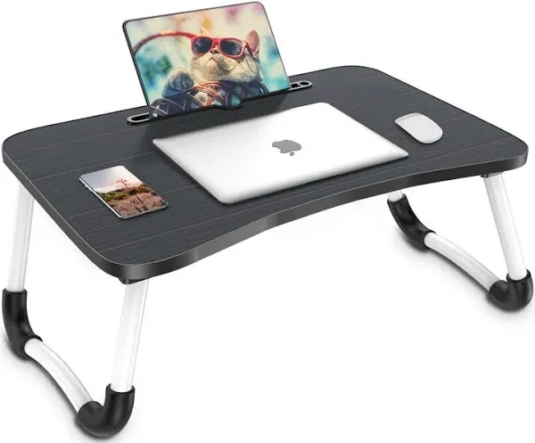 Laptop Bed Desk, Foldable Laptop Tray Table with Tablet Slot, Lapdesk Blackgold