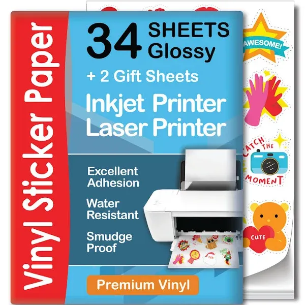 AgoDeo Premium Printable Vinyl Sticker Paper for Inkjet & Laser Printer