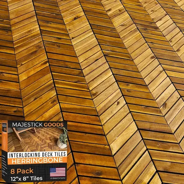 Majestick Goods 12" x 9" Herringbone 6 Sq Ft Non-Slip Acacia Wood Deck