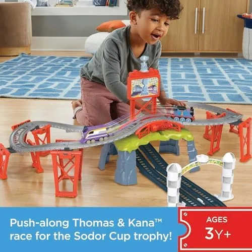 Thomas & Friends Diecast Toy Train Set Race for the Sodor Cup Track Playset with Thomas & Kana Engines for Pretend Play Kids Ages 3+ Years