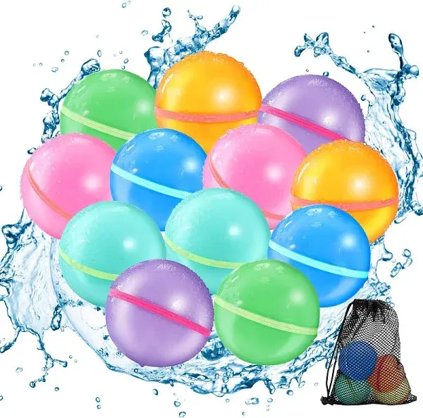 12Pcs Reusable Water Balloons, Magnetic Self Sealing Quick Fill Water Balloons, 