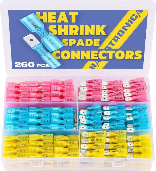 haisstronica 260pcs Heat Shrink Spade Connectors-Electrical Wire Connectors-Quick Disconnect Connectors -Female and Male Spade terminlas