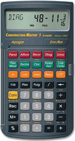 Calculated Industries 4054 Construction Master 5 en Espanol Construction Feet-Inch-Fraction Calculator for Carpenters [Calculadora de construcción con pies, pulgadas y fracciones para carpinteros]