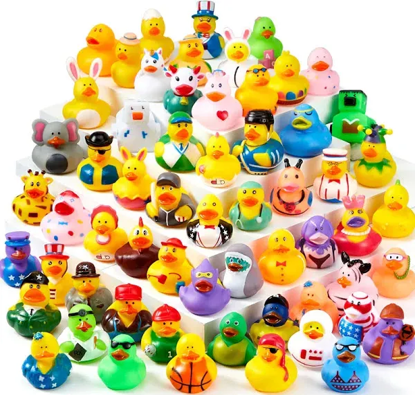 15 Pcs Random Assortment Jeep Rubber Ducks Bulk with Mesh Carry Bag for Baby Toy