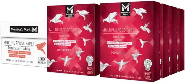 Member’s Mark Multipurpose Copy Paper, 20 lb., 92 Bright, 8.5 x 11” – 10 Ream