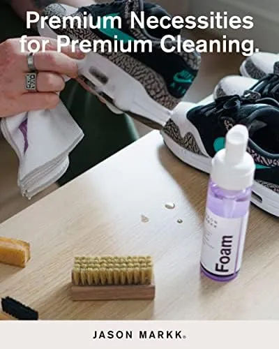 Jason Markk Premium Bundle – Includes 7oz. Foam Cleaner, Premium Cleaning Brush, Premium Microfiber Towel, Suede Cleaning Kit & 5.4oz. Repel Spray - For Leather, Suede, Nubuck, Cotton, Knits & More