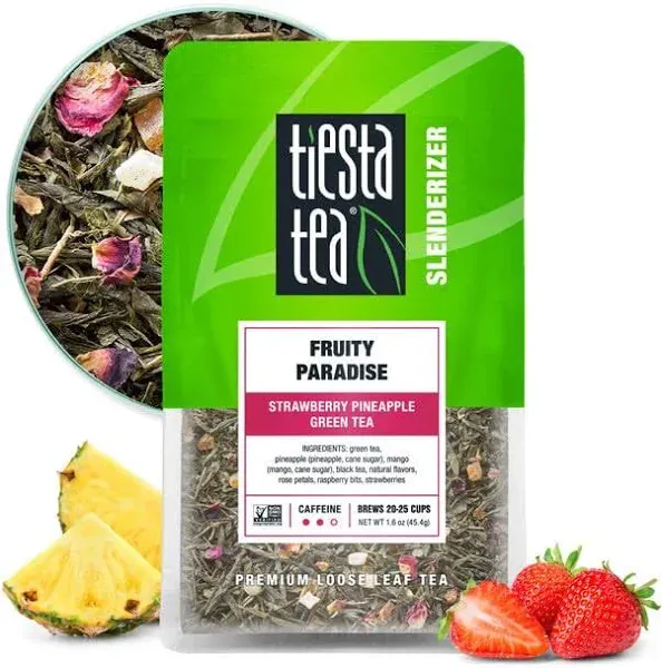 Tiesta Tea - Fruity Paradise | Strawberry Pineapple Green Tea | Premium Loose Leaf Tea Blend | Medium Caffeinated Green Tea | Make Hot or Iced Tea & Up to 25 Cups - 1.6oz Resealable Pouch