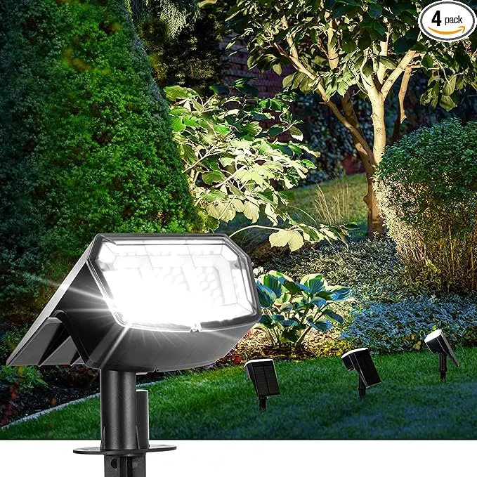 Solar Spot Lights Outdoor Waterproof 4 Pack IP65, 63 LED 3 Lighting Modes Spotlights for Yard Garden House Garage Pathway