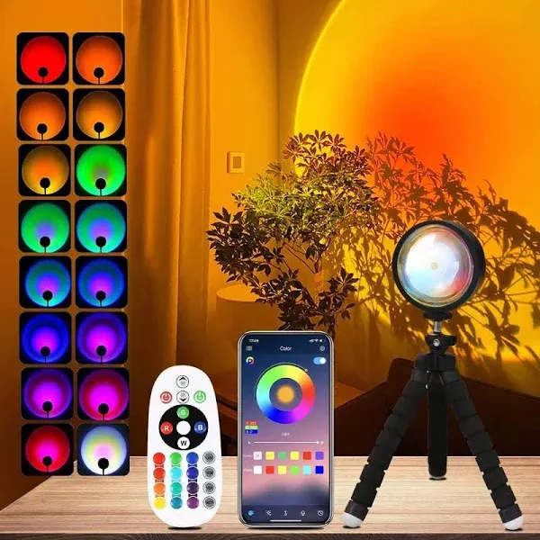 JIMEI LED Lights for Bedroom Decor Sunset Lamp Projector Sun/Sunlight/Sunrise Lamp Sunset Night Light Projection 10W 16 Colors with Remote App